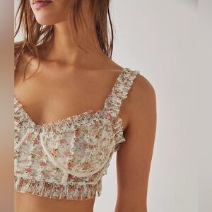 Free People Gimme Butterflies Bra size large new Floral Ruffle bralette